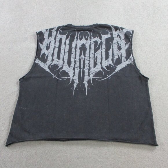YOUNGLA Anarchy Cropped Tank Men Medium Black Wash Cut Off Sleeveless Distressed - Picture 3 of 9